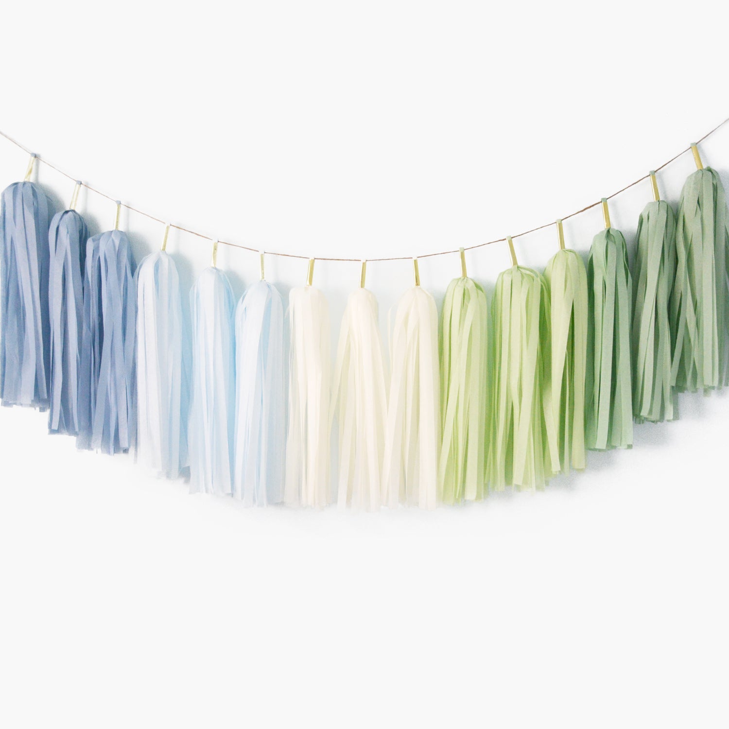 Blue Green Boho Rainbow Tassel Garland - Boy Boho Rainbow Birthday Party Decor, Bohemian Baby Boy Shower, Muted Color Rainbow Garland