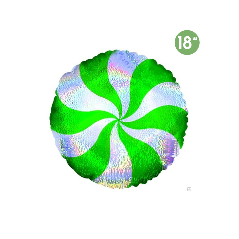 Holographic Green Peppermint Swirl Foil Balloon 18 inches, Christmas Party Decoration, Candy Cane Peppermint Balloon Decor, Holiday Birthday Party