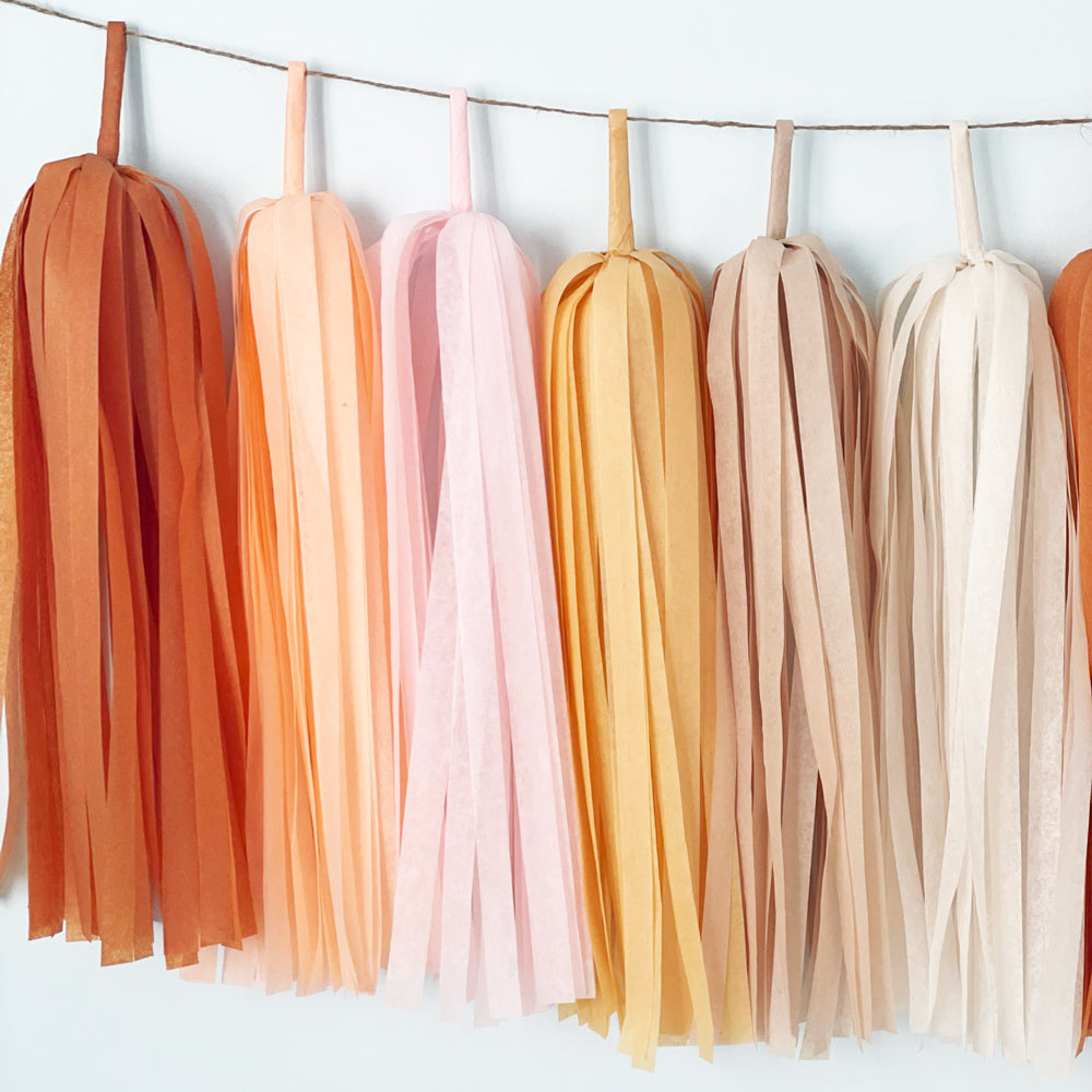 Blush Groovy Tassel Garland - Retro Hippie Bohemian 70s Groovy Birthday Party Decoration