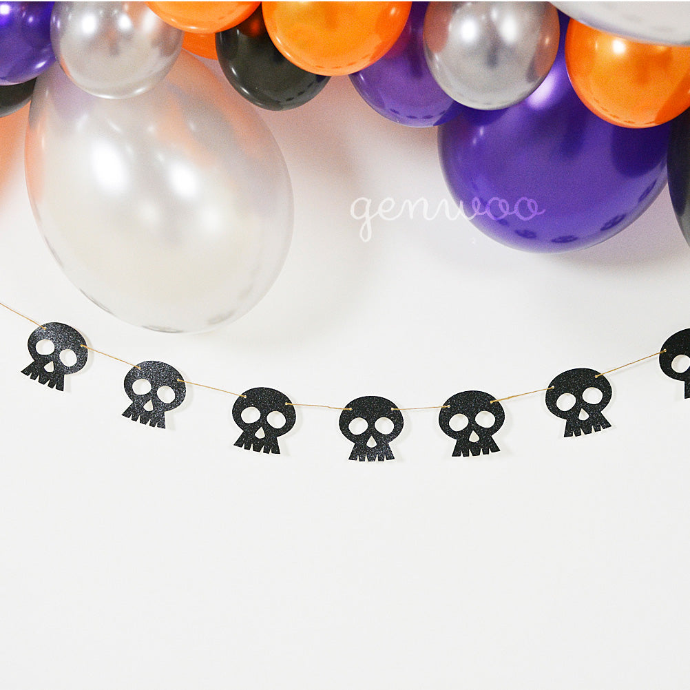 Glitter Black Skull Halloween Banner GenWoo Shop