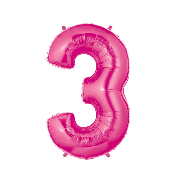 Hot Pink Number 3 Balloons 40 Inch - Giant Jumbo 3rd Birthday Party Decorations