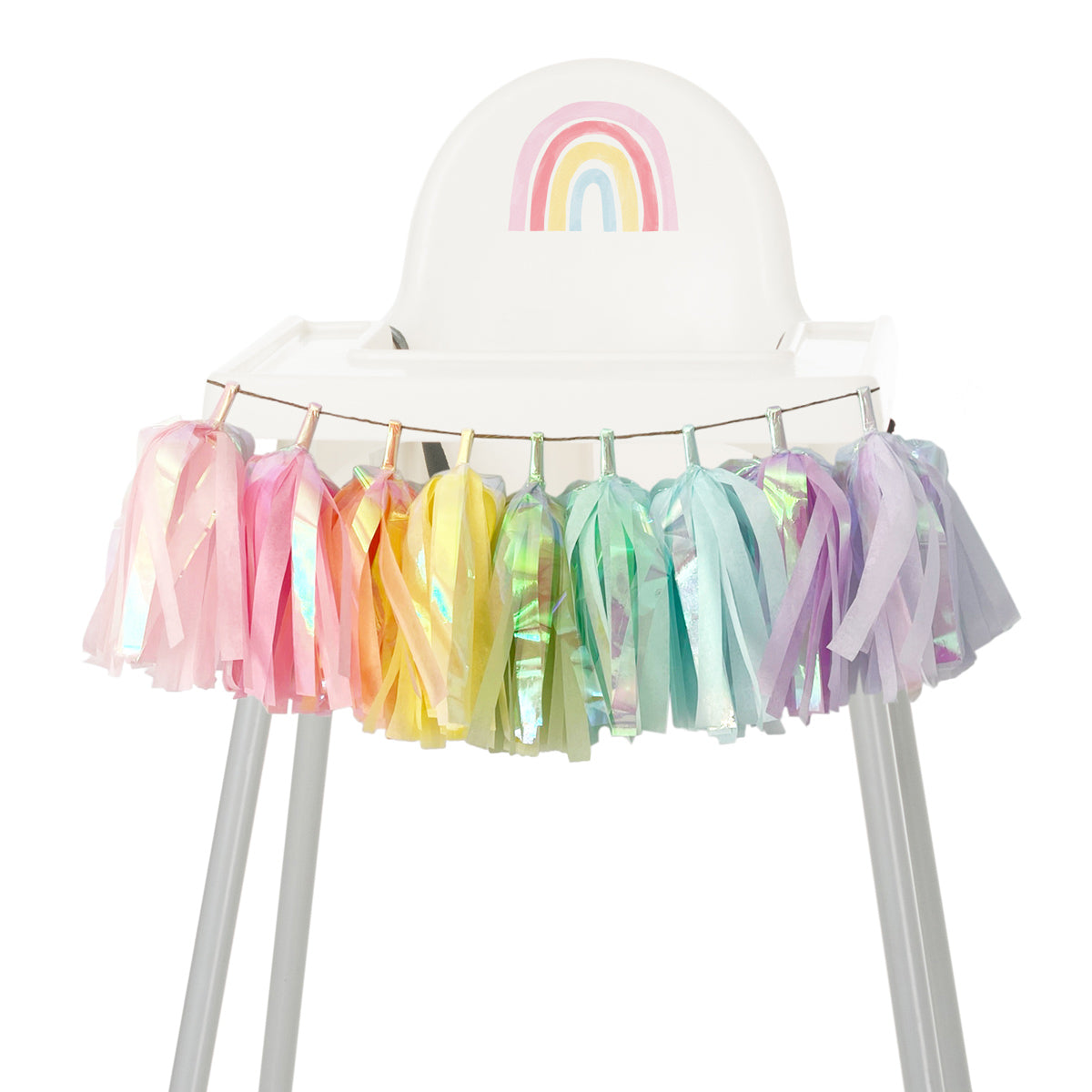 Iridescent Pastel Rainbow High Chair Garland - Rainbow First Birthday & Cake Smash Decorations
