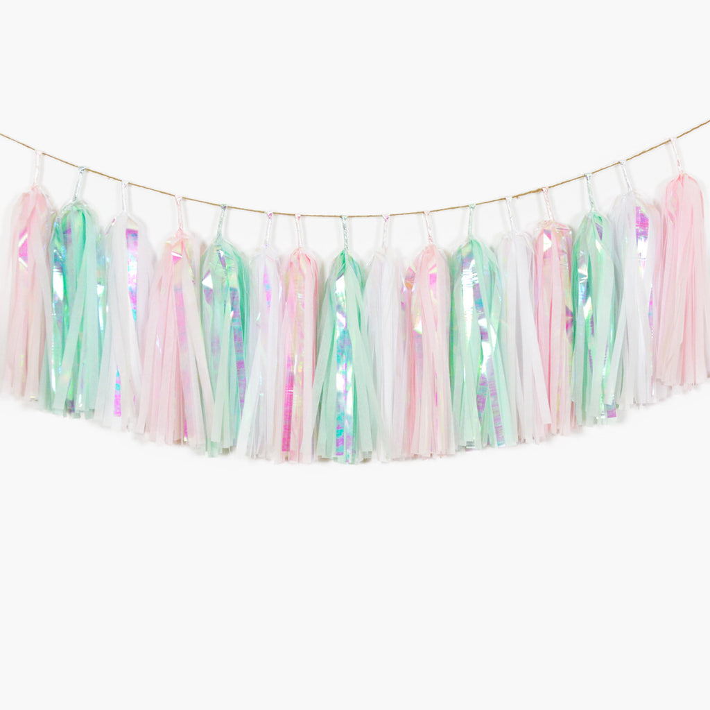 Pink Mint Iridescent Peppermint Tassel Garland, Christmas Mantel Garland,  Pink Holiday Iridescent Decoration, Pink and Mint Baby Shower - GenWooShop