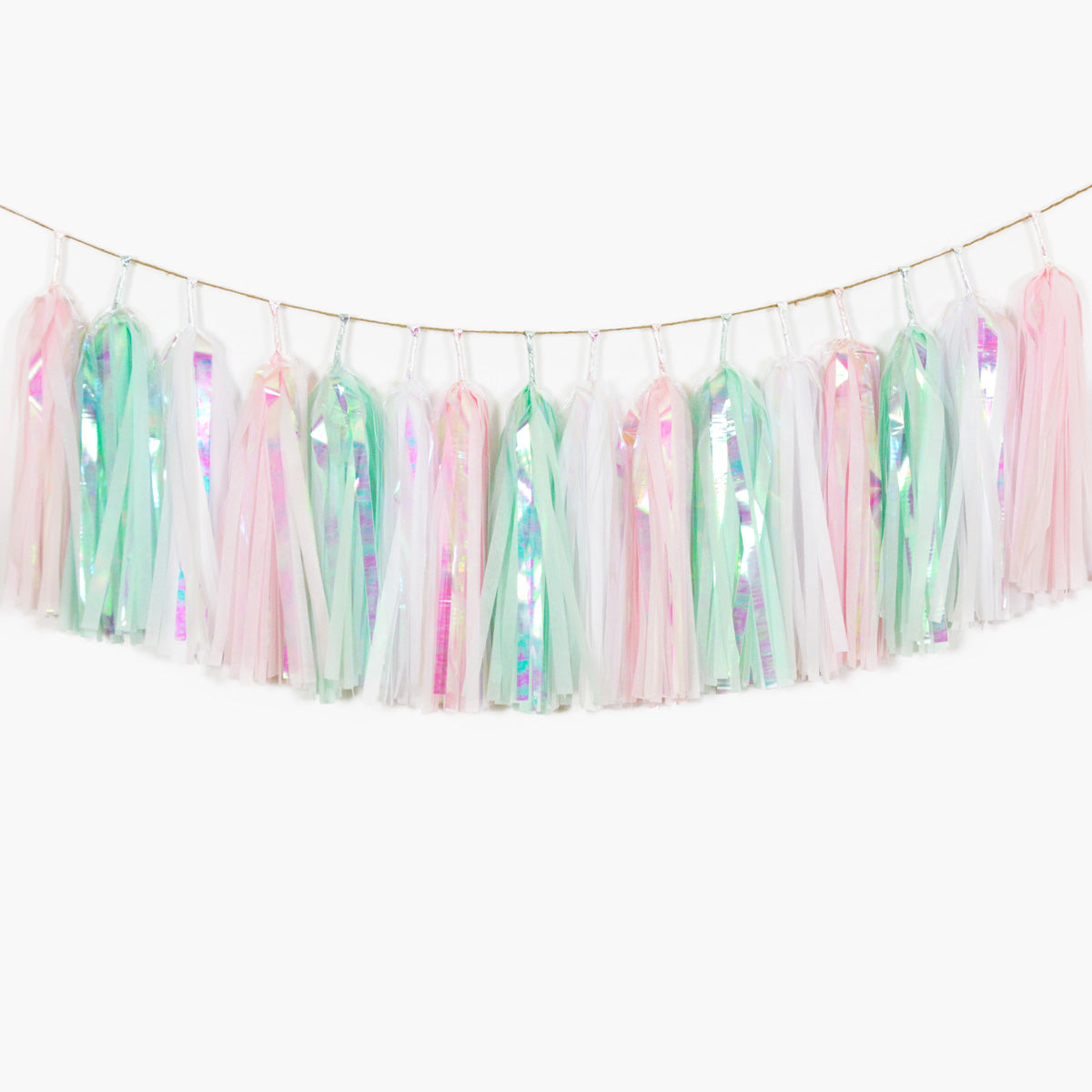Pink Mint Iridescent Peppermint Tassel Garland, Christmas Mantel Garland, Pink Holiday Iridescent Decoration, Pink and Mint Baby Shower