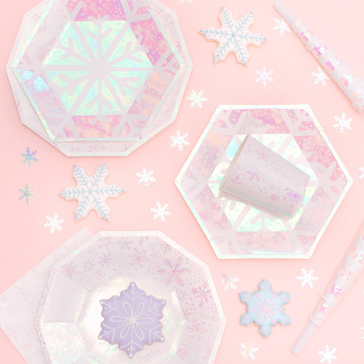 Iridescent Frosted Snowflake Party Cups