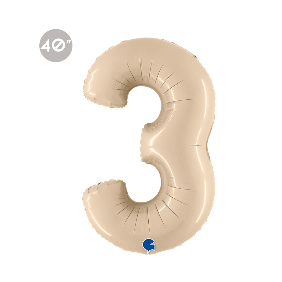 Jumbo Cream Number 3 Foil Balloon 40"