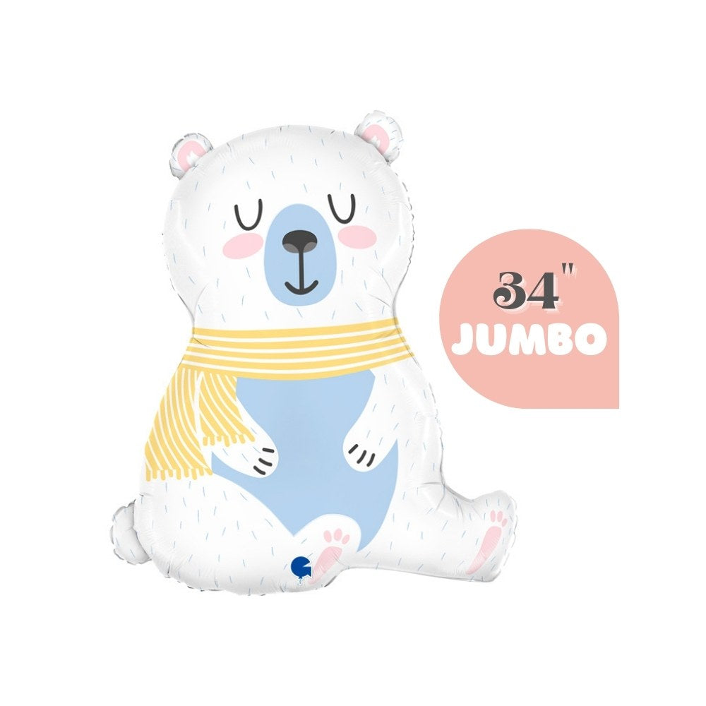 Jumbo Cute Polar Bear Foil Balloon 34" - Cute Winter Christmas Holiday Party Decoration