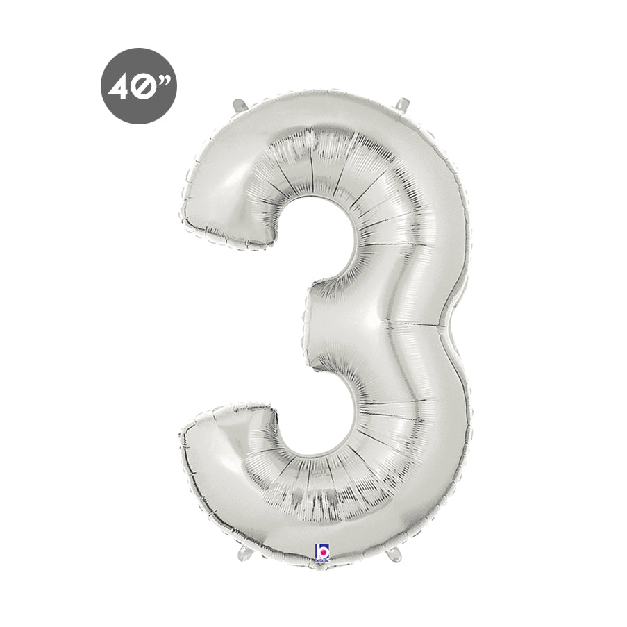 Jumbo Silver Number Three Balloon, Third Birthday Party Decor