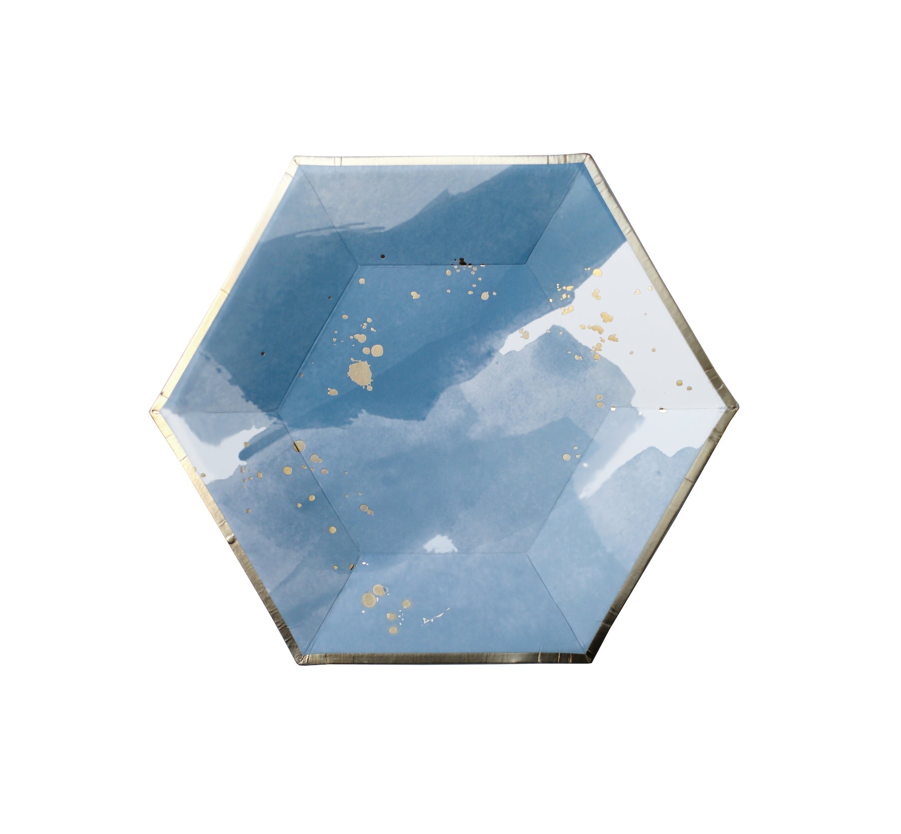 Blue Gold Hexagon Party Plates Small - Dessert Plates Appetizer Plates Cake Plates - Harlow & Grey Malibu Tableware - Baby Boy Shower Decoration, Blue Bohemian Partyware Supplies, Boy First Birthday Party Tableware, Bridal Shower 