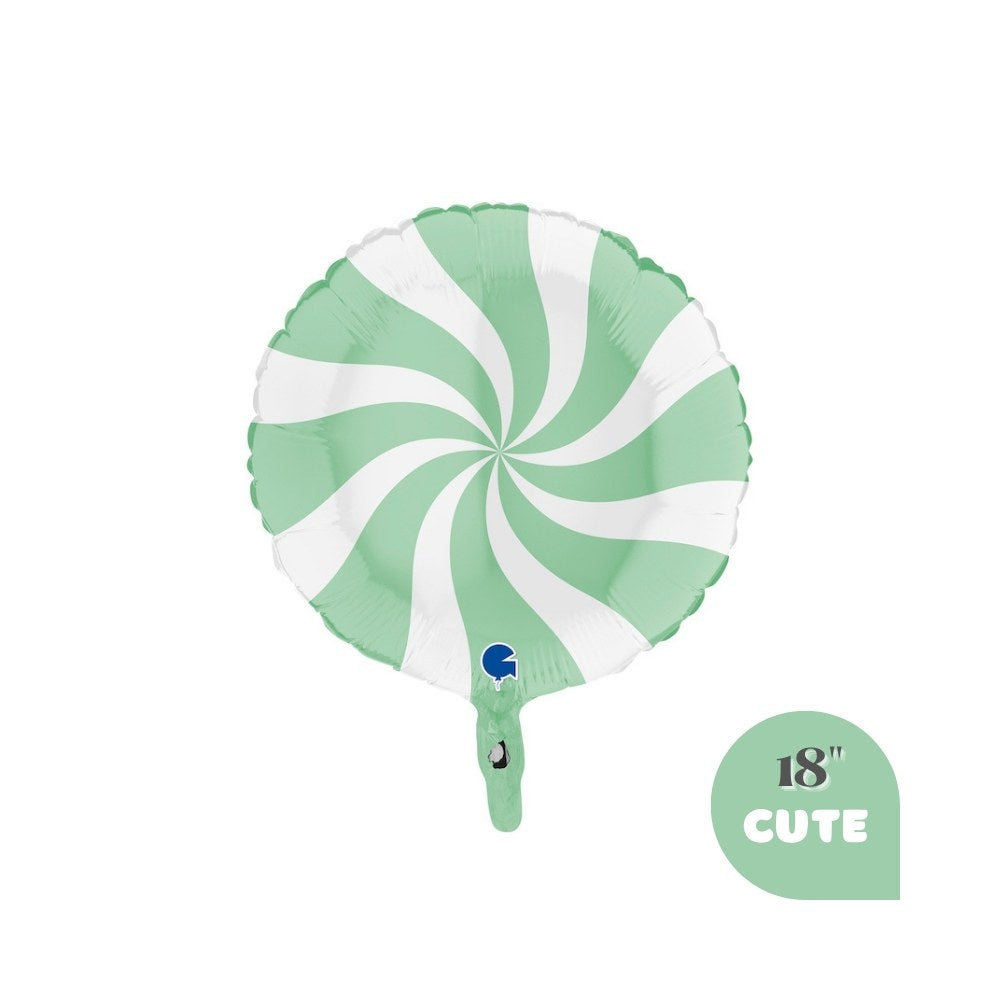 Pastel Green Peppermint Candy Foil Balloon 18" - Cute Mint Christmas Holiday Party Decoration