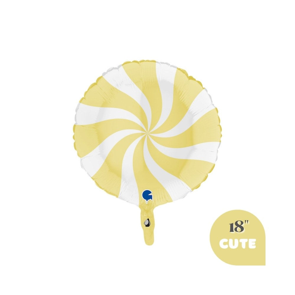 Pastel Yellow Peppermint Candy Foil Balloon 18" - Cute Christmas Holiday Party Decoration