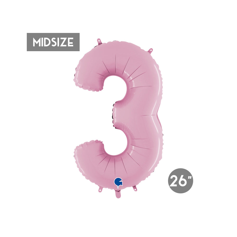 Midsize Baby Pink Number 3 Foil Balloon 26"