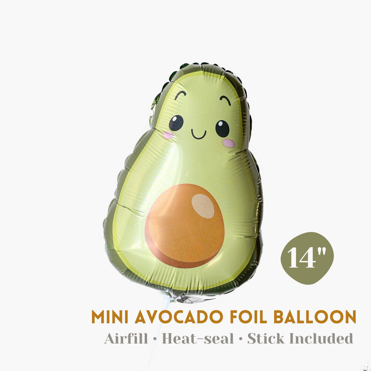 Air-fill Cute Avocado Foil Balloon 14" [Heat-sealing] - Fiesta Cinco de Mayo Kids Birthday Party - Party Favor Photo Prop Table Centerpiece Balloon Wand