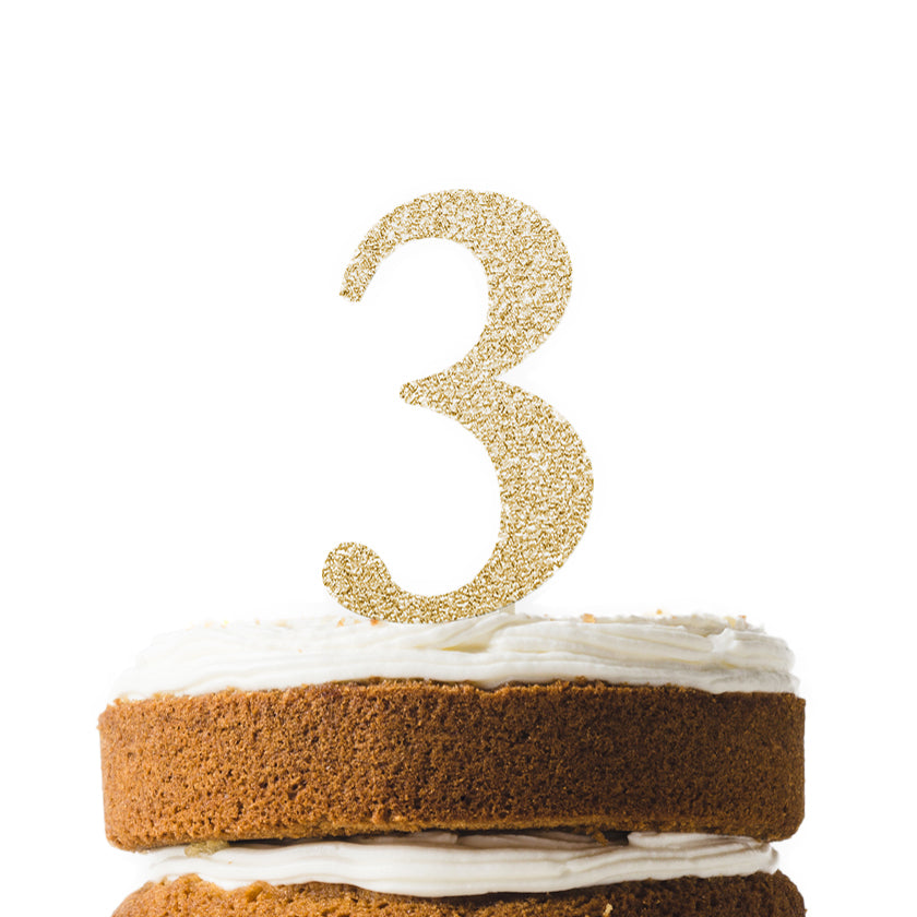 Gold Glitter Number 3 Cake Topper
