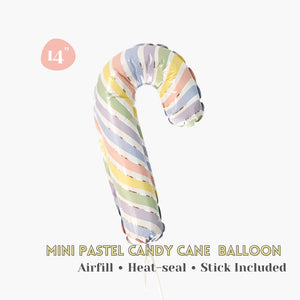 Air-fill Pastel Rainbow Candy Cane Foil Balloon 14" - Christmas Party Loot Bag Party Favor - Winter Holiday Photo Prop