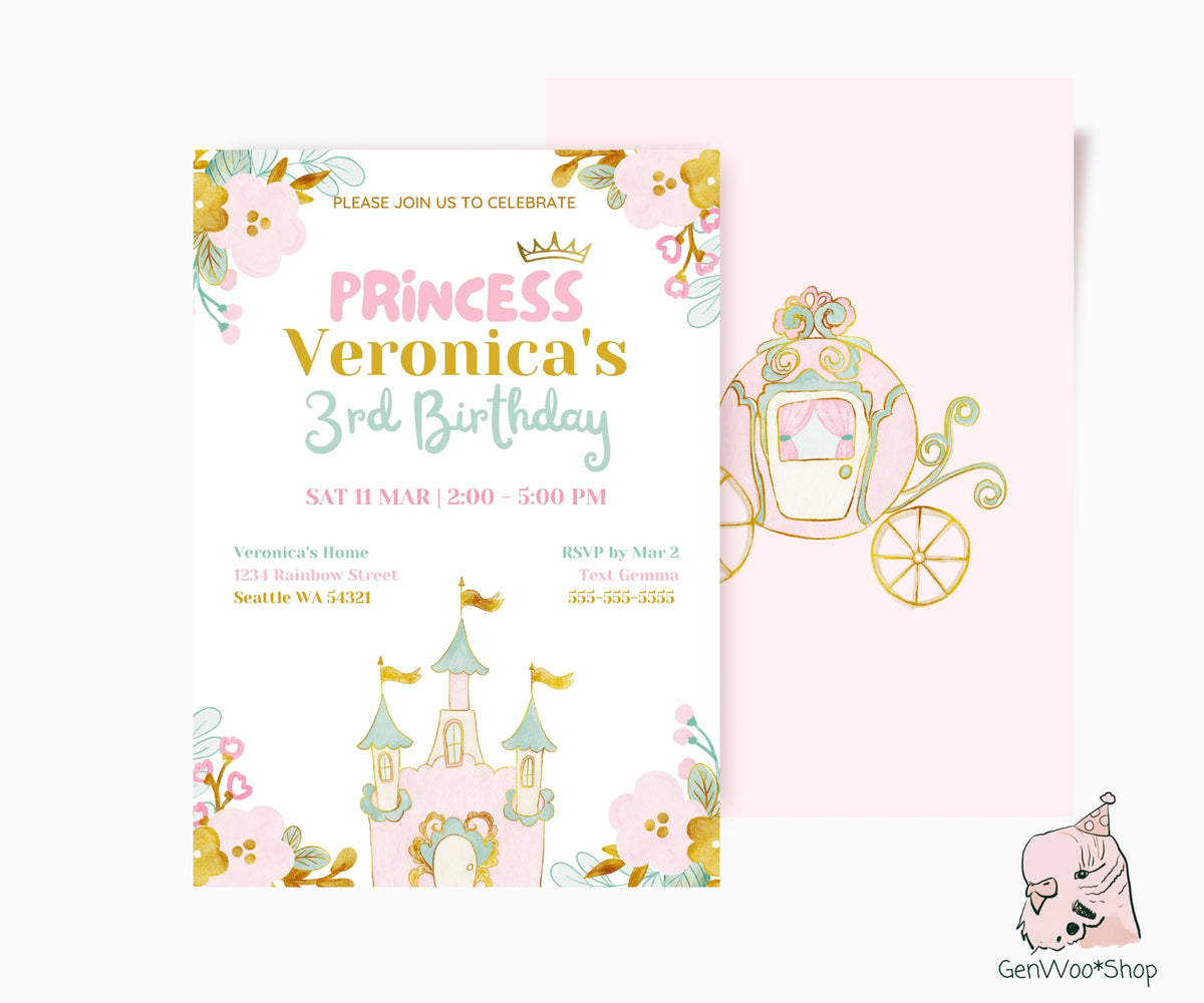 Editable Princess Birthday Party Digital Invitation