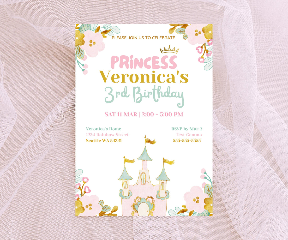 Editable Princess Birthday Party Digital Invitation