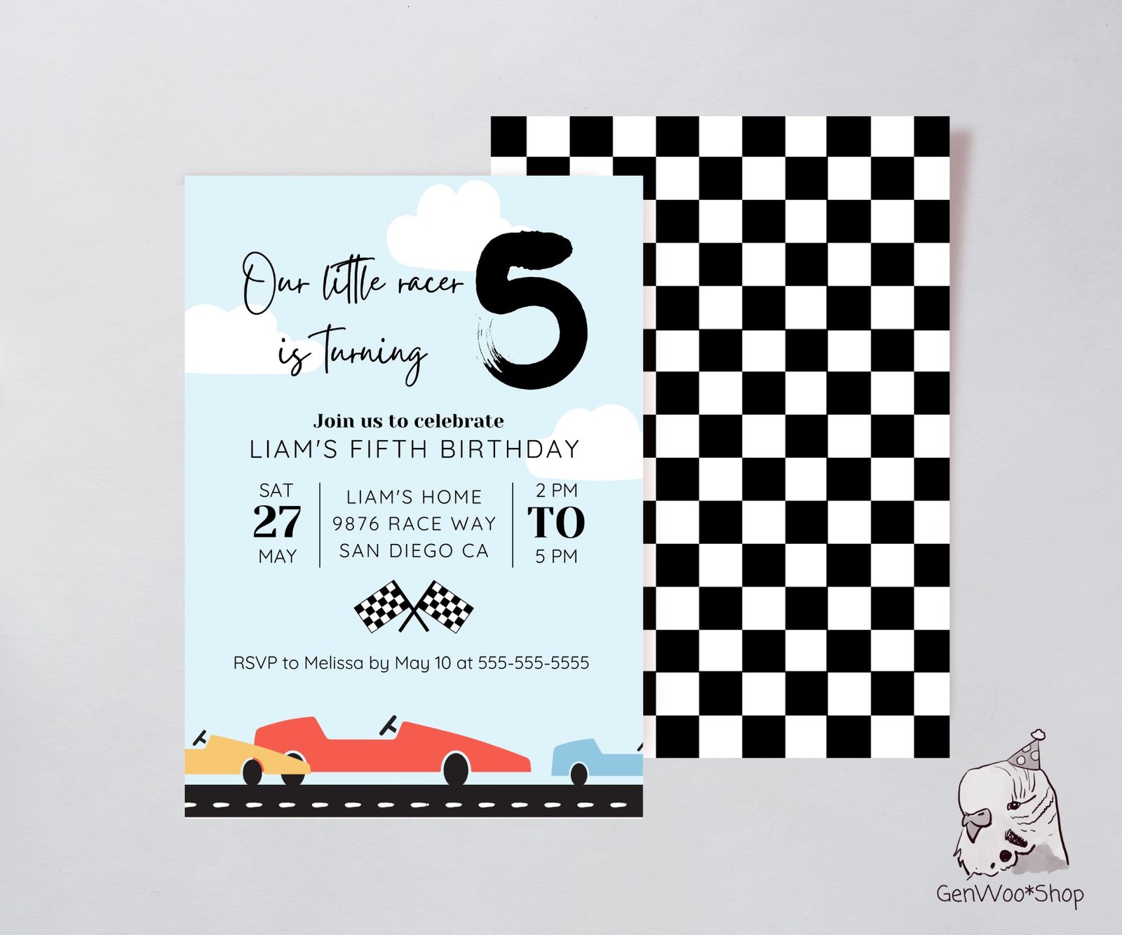 Editable Digital Race Car Birthday Party Invitation