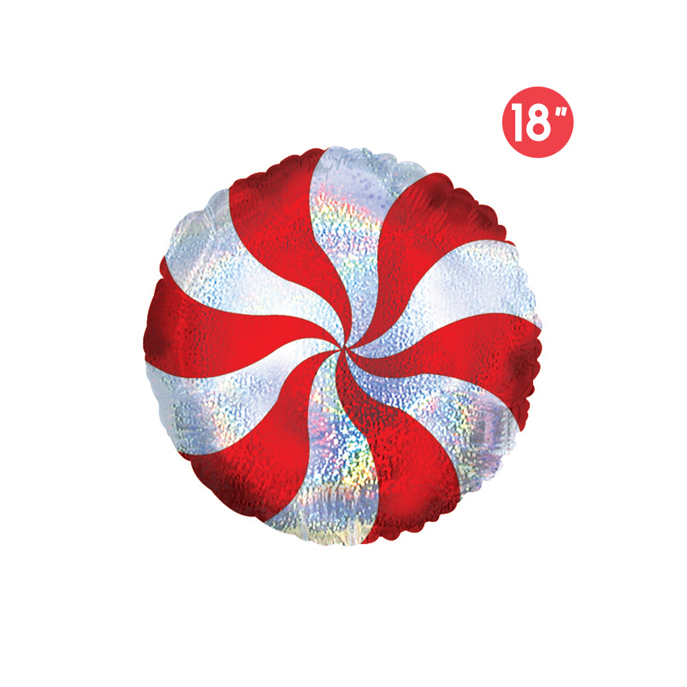 Holographic Red Peppermint Swirl Foil Balloon 18 inches, Christmas Party Decoration, Candy Cane Peppermint Balloon Decor, Holiday Birthday Party