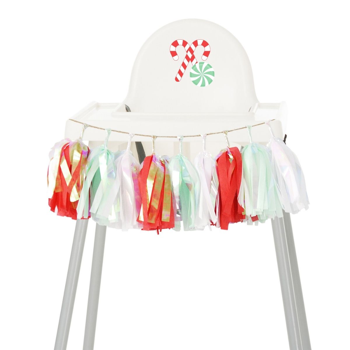Red Mint Iridescent Peppermint High Chair Garland, Christmas 1st Birthday, Holiday First Birthday Party, High Chair Banner, Cake Smash Prop by GenWoo Shop