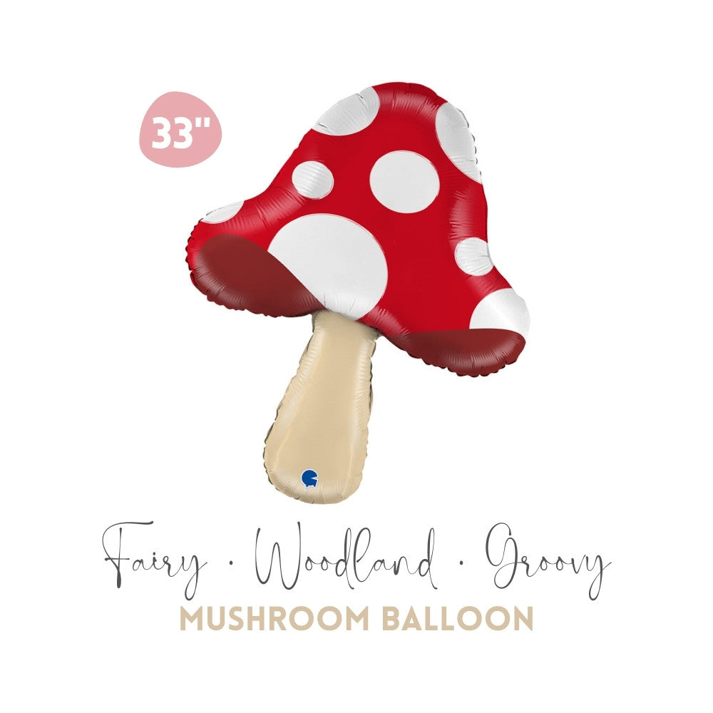 Red Mushroom Foil Balloon 33" - Woodland Party Decors, Fairy Theme Birthday, Groovy Mushroom Party 