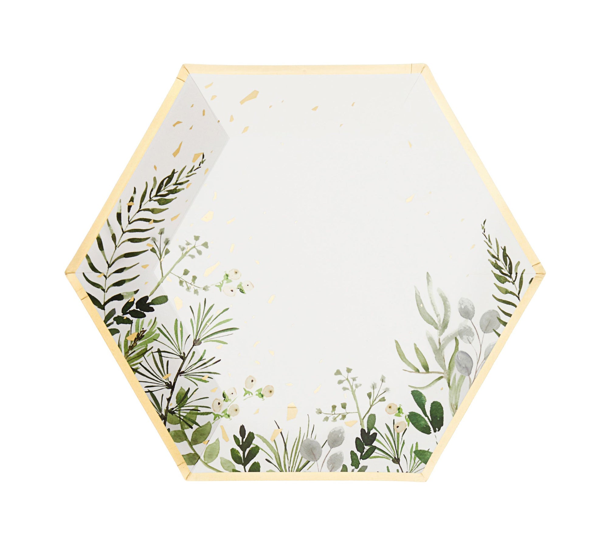 Secret Garden White Botanicals Large Paper Plates - Harlow & Grey Tableware - Bridal Shower, Baby Shower, Botanical Party Supplies, Garden Themed Birthday Party, Eucalyptus Party Decors