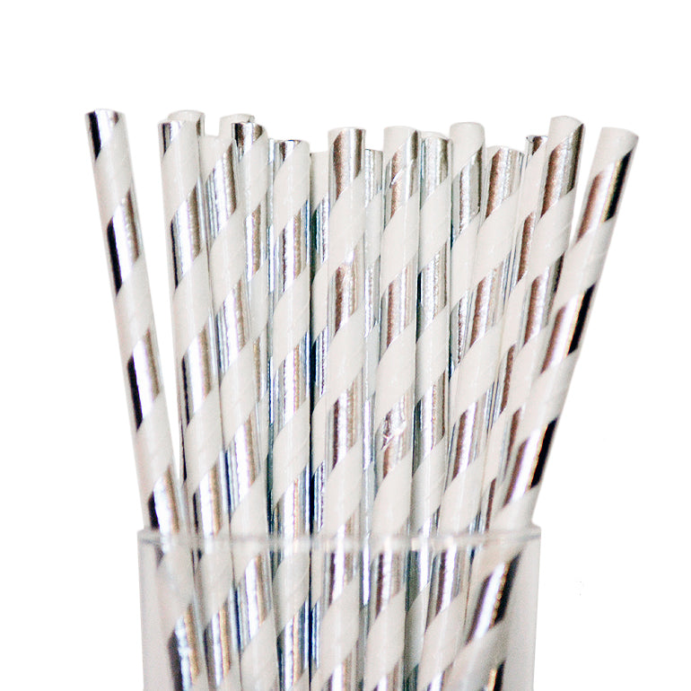 Silver Striped Paper Straws