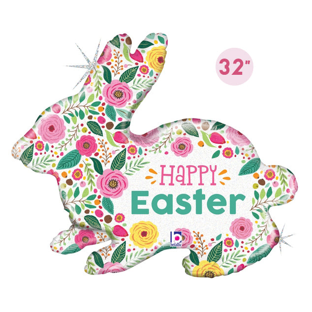 Holographic Flowers Easter Bunny Balloon 32-inch