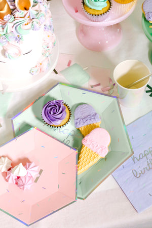 Sprinkles - Pastel Happy Birthday Napkins Large (Multi-Color Pack) - Harlow & Grey - Pastel Mermaid Party Napkins, Pastel Pink Mint Purple Birthday Napkins, Happy Birthday Tableware for Girls, Unicorn Party Supplies