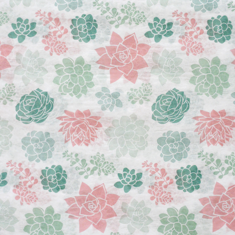 Pink and Green Succulents Patterned Tissue Paper - Boho Plants