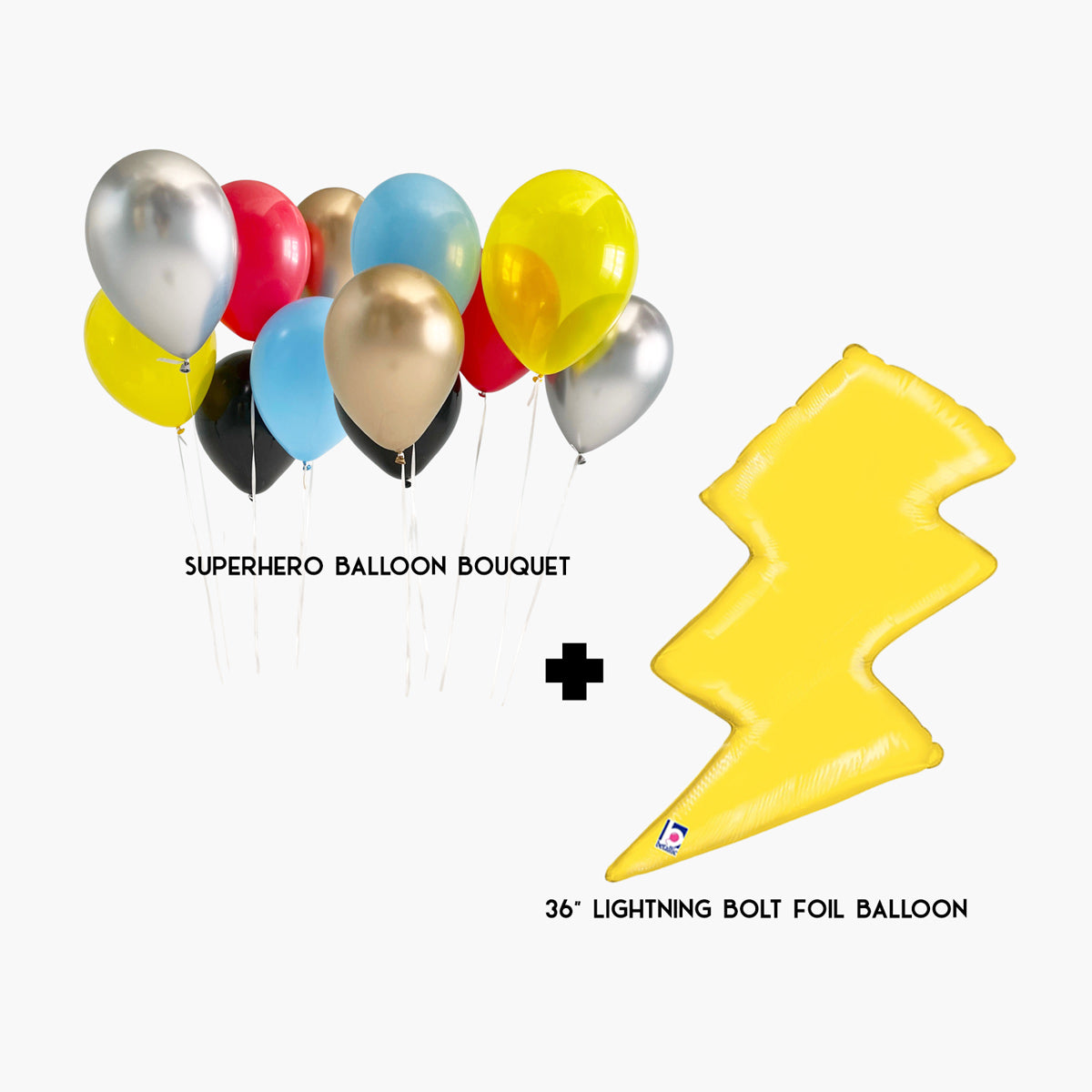 Superhero Latex Balloon Bouquet and Jumbo Lightning Bolt Foil Balloon Combo - Superhero Birthday Party Decorations