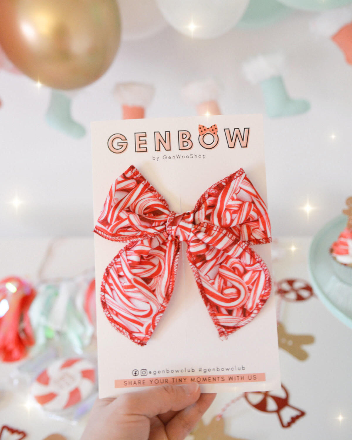 Candy Cane Fable Bow Hair Clip - Christmas Pattern Hair Bow Clip Gift for Girls GenWoo Shop GenBow