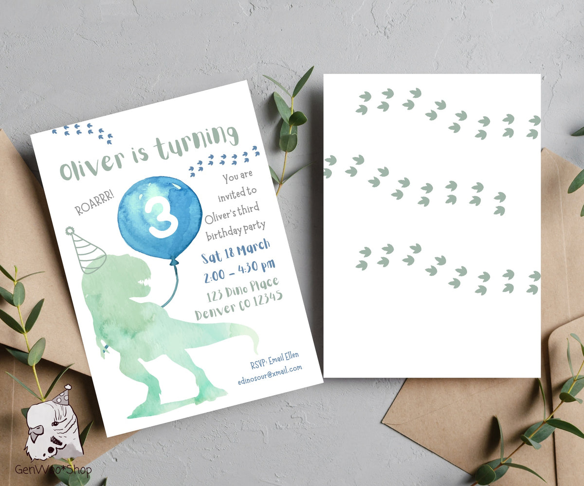 Editable Digital T-Rex Birthday Party Invitation