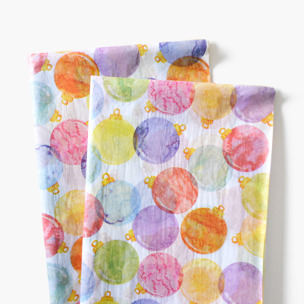 Colorful Watercolor Christmas Ornaments Tissue Paper - Watercolor Christmas Pattern Gift Wrapping Paper - Handcraft Supplies