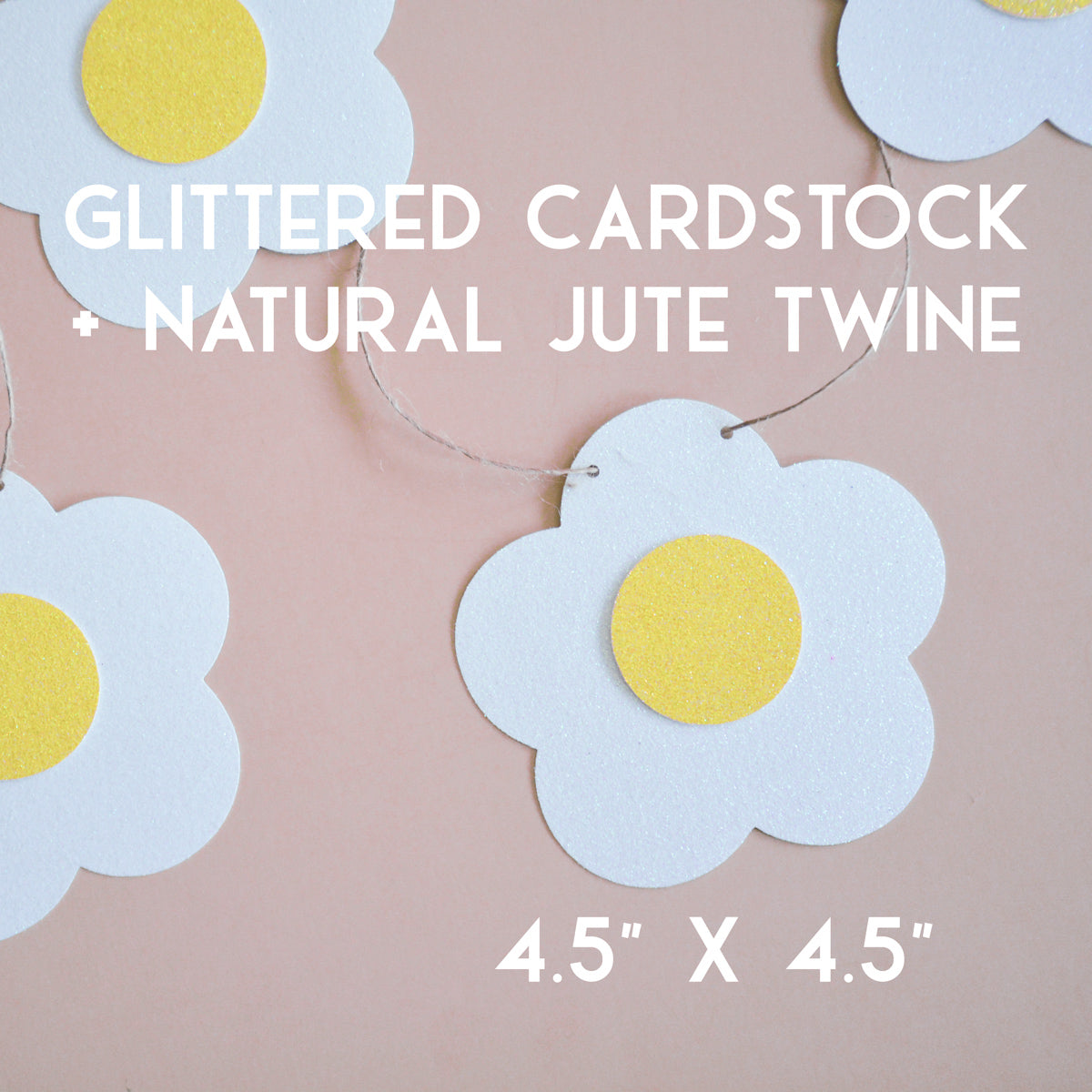 Groovy White Glitter Daisy Banner