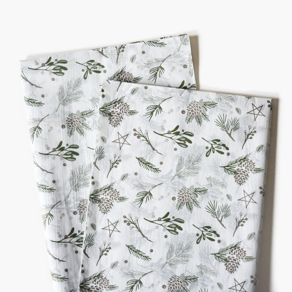Pinecones and Winter Greeneries Patterned Tissue Paper - Winter Holiday Gift Wrapping & DIY Projects Supplies