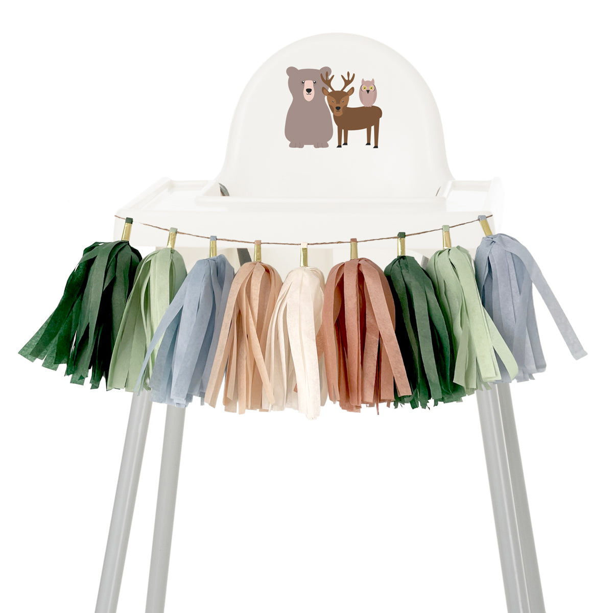 Woodland High Chair Garland - Woodland Animal Party Natural Outdoor Themed 1st Birthday Decoration for Baby Boy