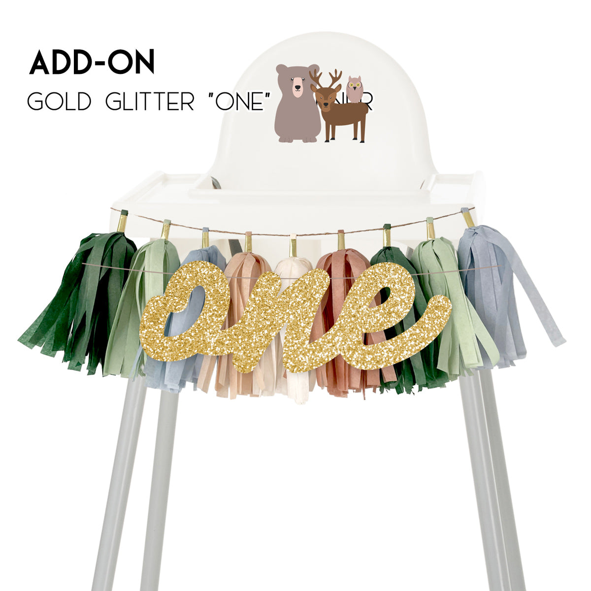Woodland High Chair Garland - Woodland Animal Party Natural Outdoor Themed 1st Birthday Decoration for Baby Boy