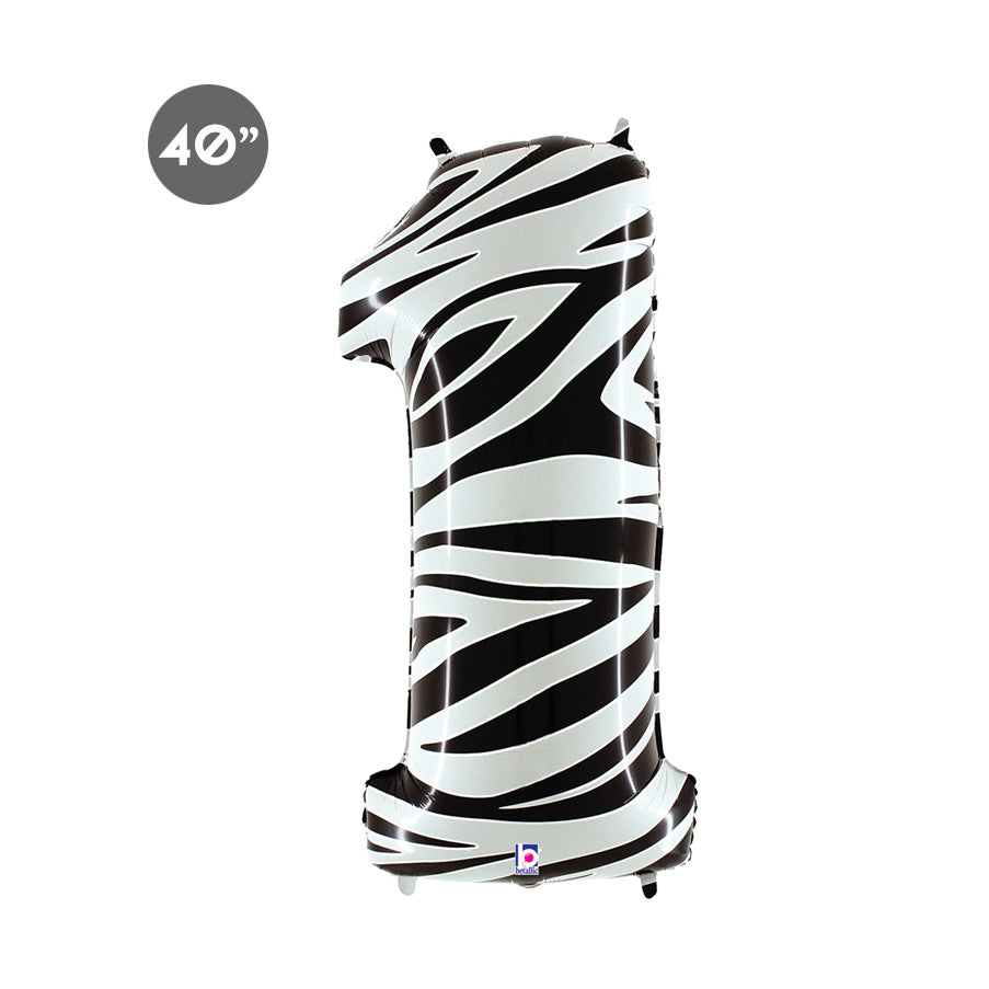 Jumbo Zebra Number 1 Foil Balloon 40-inch - Animal Themed First Birthday Balloon & Anniversary Decor 