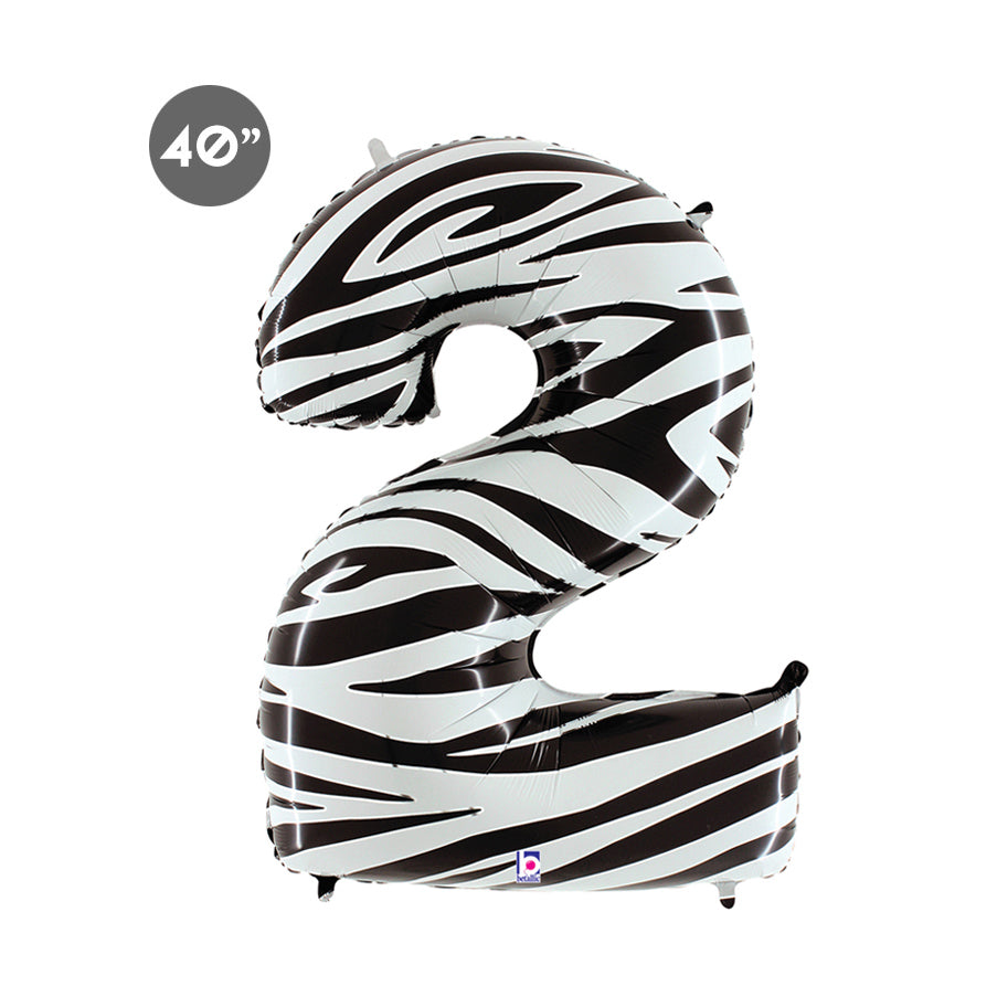 Jumbo Zebra Number 2 Foil Balloon 40-inch - Animal Themed Second Birthday Balloon & Anniversary Decor 