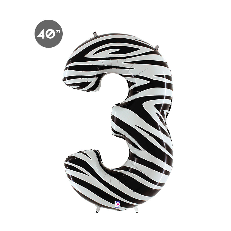 Jumbo Zebra Number 3 Foil Balloon 40" - Animal Themed Third Birthday Balloon & Anniversary Decor 