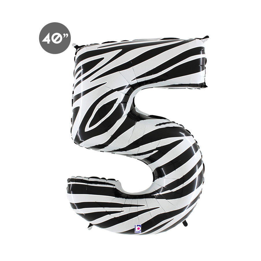 Jumbo Zebra Number 5 Foil Balloon 40-inch - Animal Themed Fifth Birthday Balloon & Anniversary Decor 