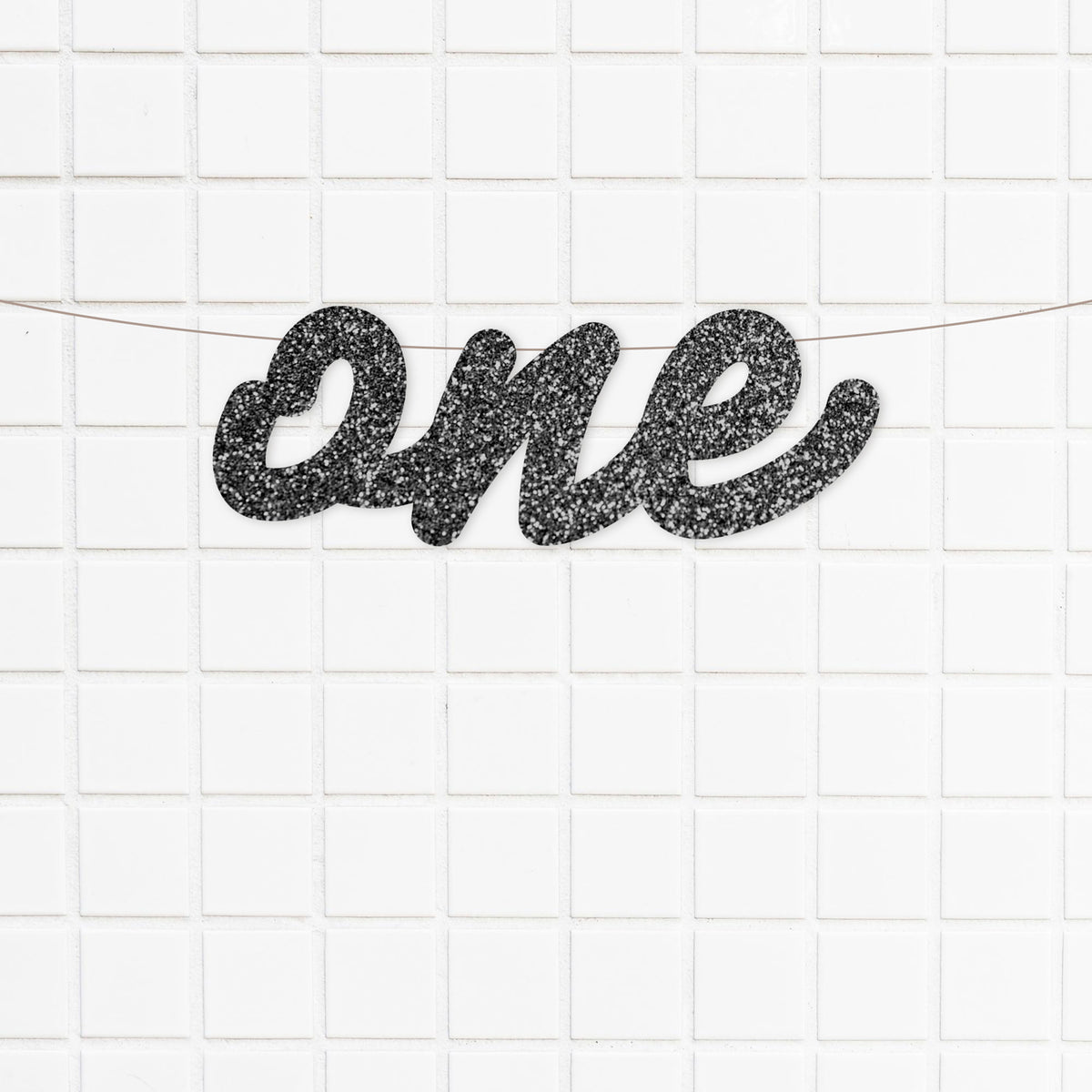 Black Glitter One Script Letter Banner