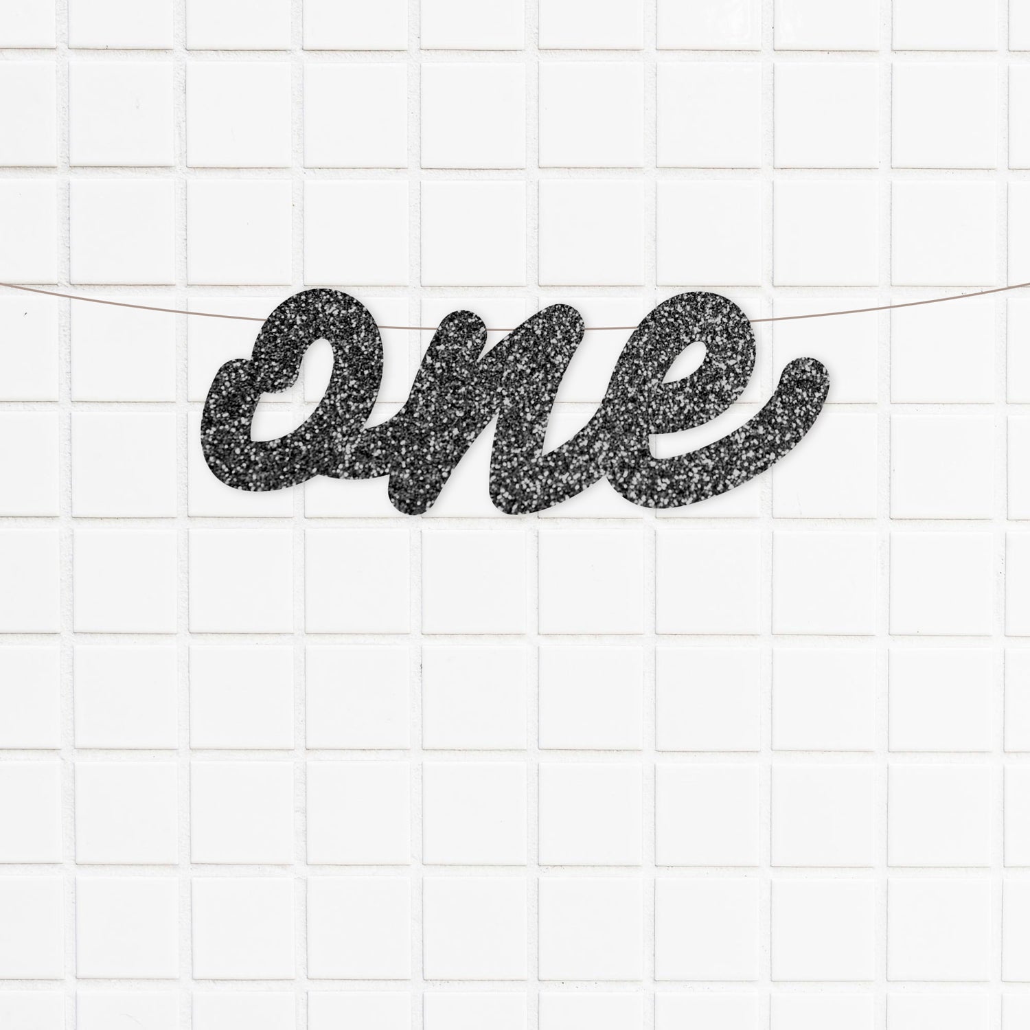 Black Glitter One Script Letter Banner