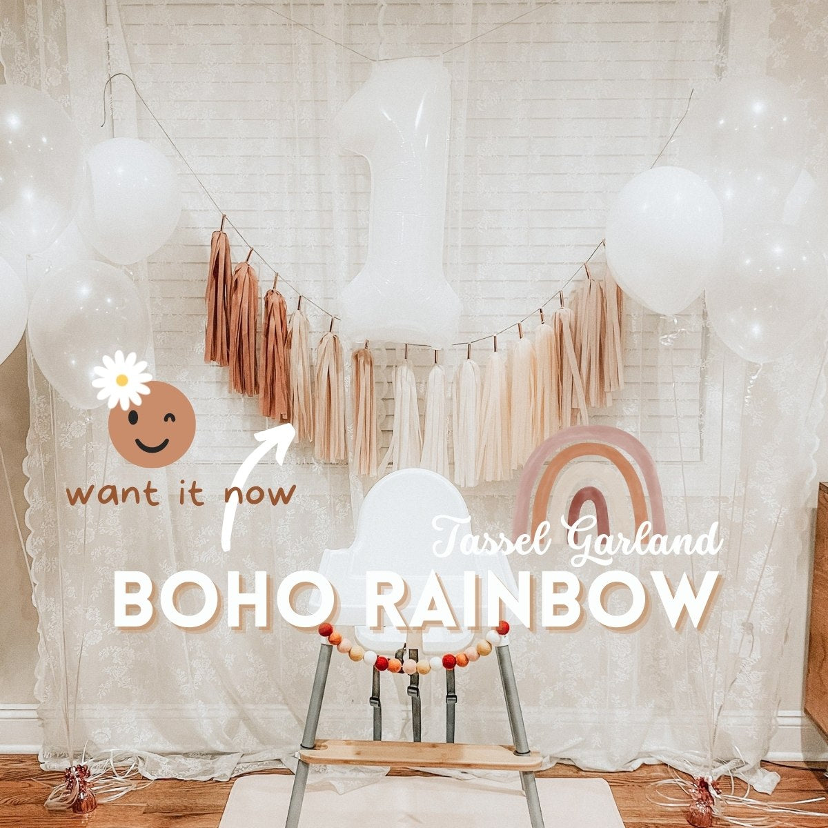 Blush Boho Rainbow Tassel Garland - Bohemian Party and Wedding Decoration -  GenWooShop