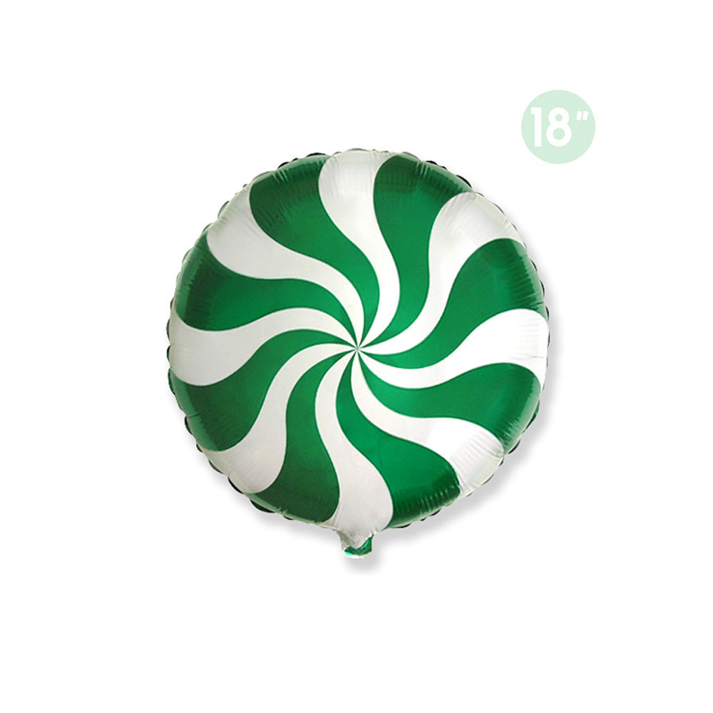 Green Peppermint Swirl Foil Balloon 18", Traditional Christmas Party Decoration, Xmas Candy Peppermint Balloon Decor, Holiday Birthday Party