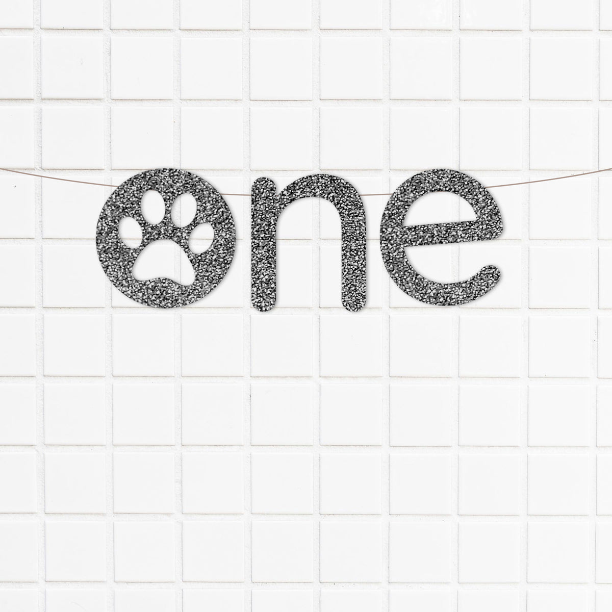Black Glitter Paw One Letter Banner - Dog Paw Theme First Birthday High Chair Banner