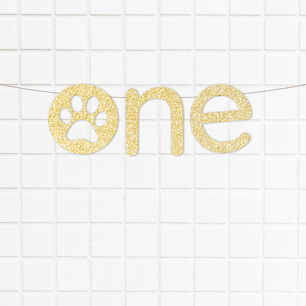Gold Glitter Paw One Letter Banner - Dog Paw Theme First Birthday High Chair Banner