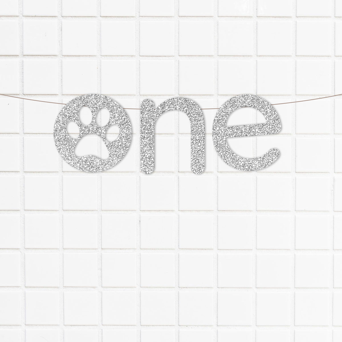 Silver Glitter Paw One Letter Banner - Dog Paw Theme First Birthday High Chair Banner