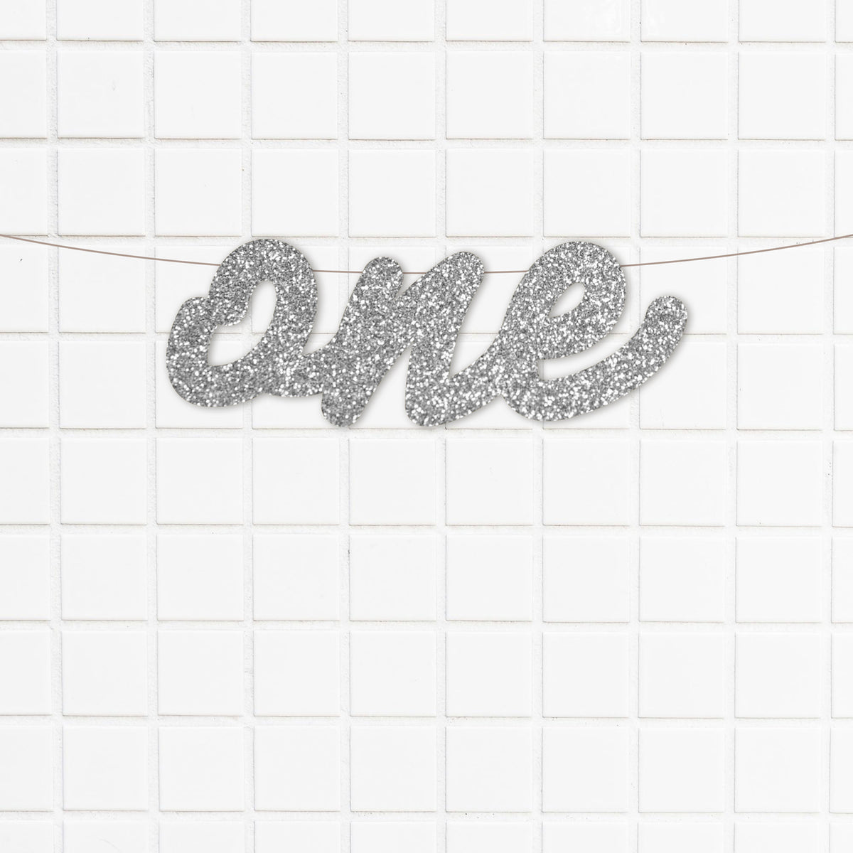 Silver Glitter One Script Letter High Chair Banner